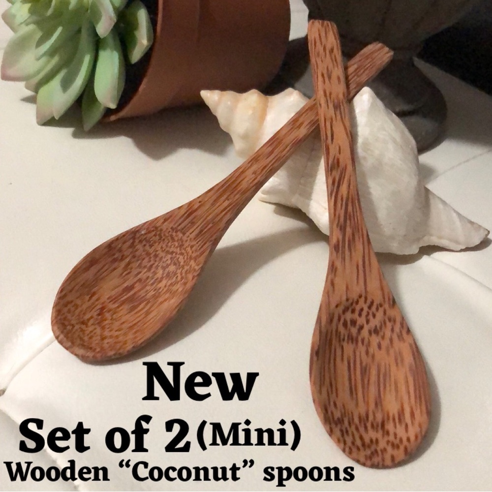 New-Set of 2 Wooden “Coconut” Spoons For Tea/Coffee Preparation